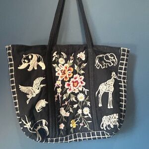 Johnny Was Black Embroidered Shoulder Bag